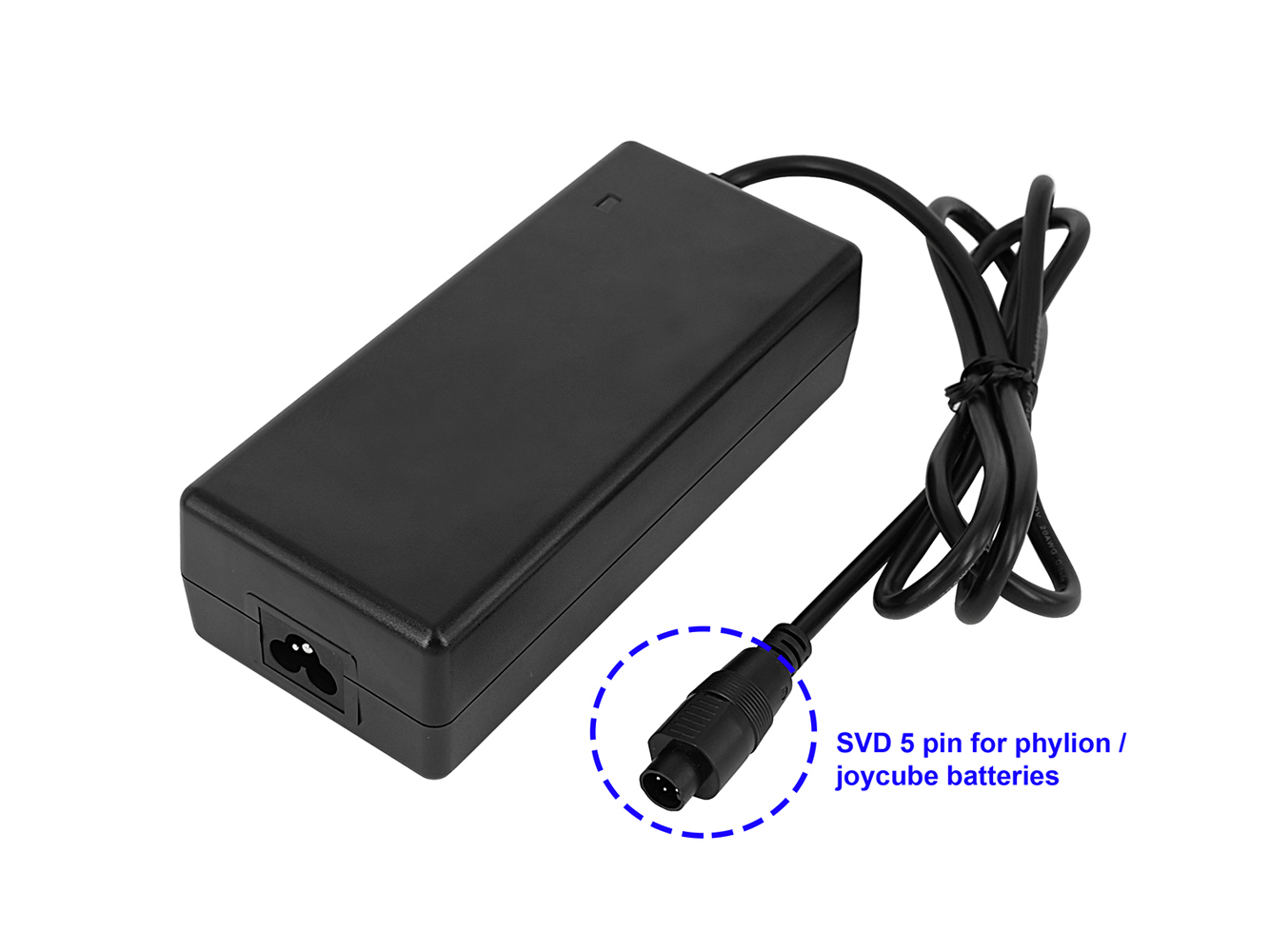 42V 2A SVD 5 pin charger for e-bikes fitted with Joycube, Phylion 36V Lithium Batteries