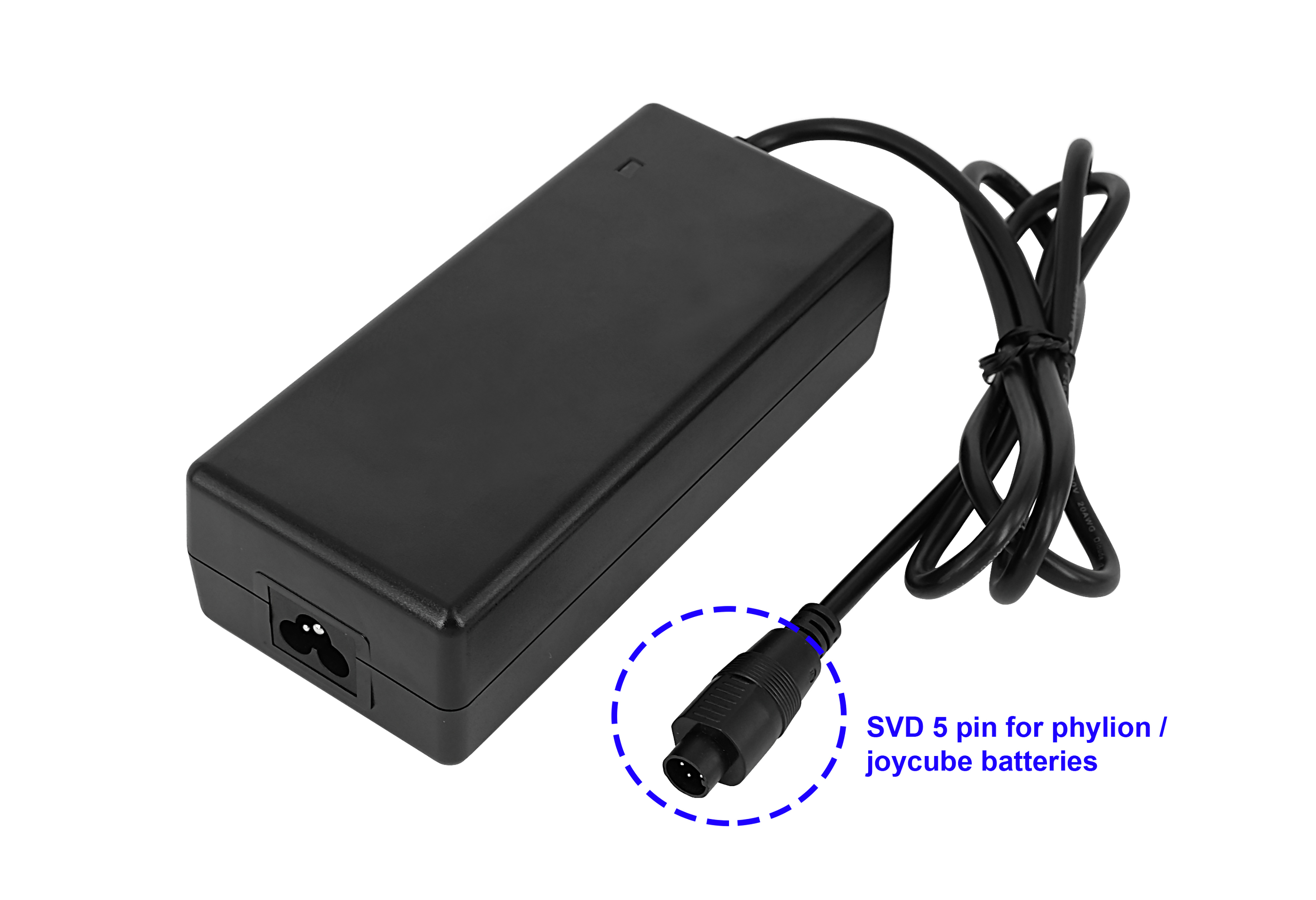 42V 2A SVD 5 pin charger for e-bikes fitted with Joycube, Phylion 36V Lithium Batteries