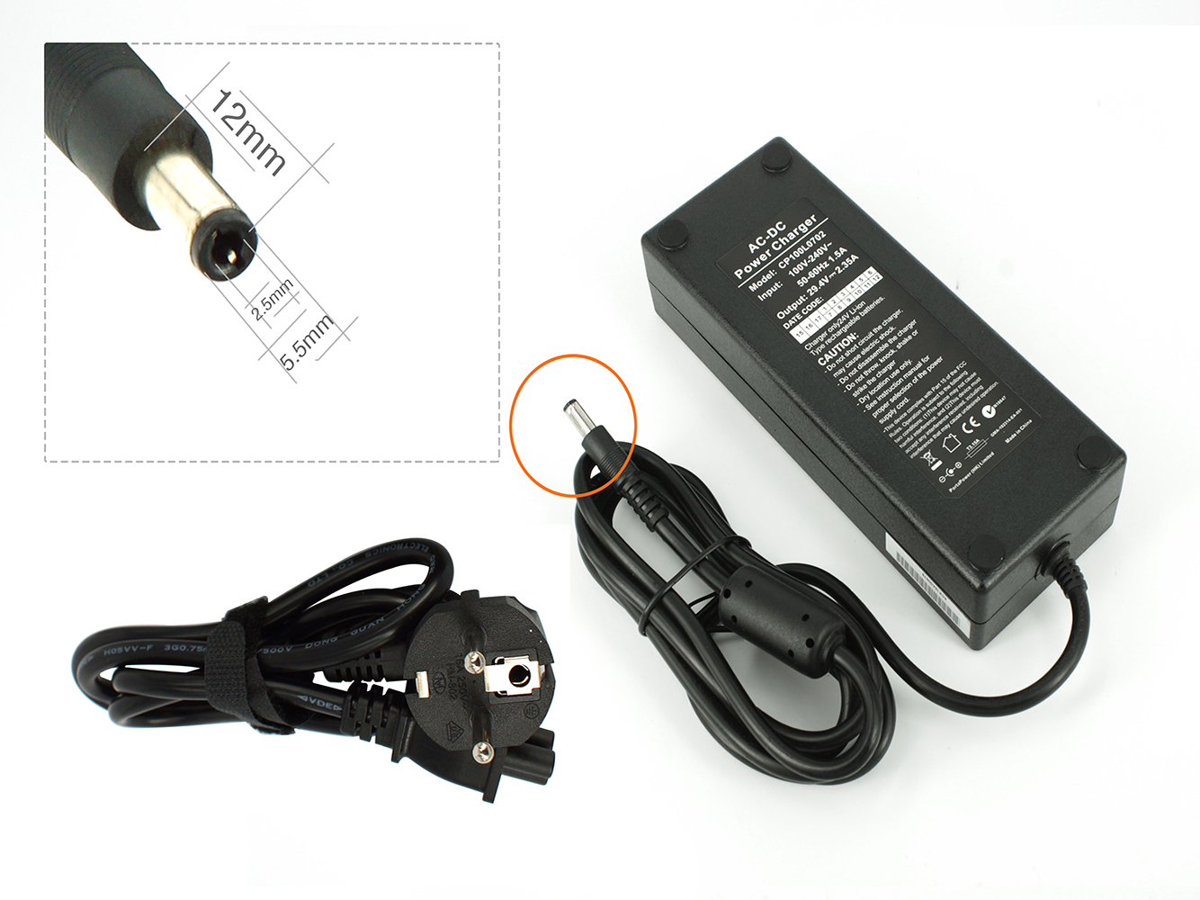 24 V AC Adapter Charger For Electric Bike (29.40V Output, DC 2.5 connection)