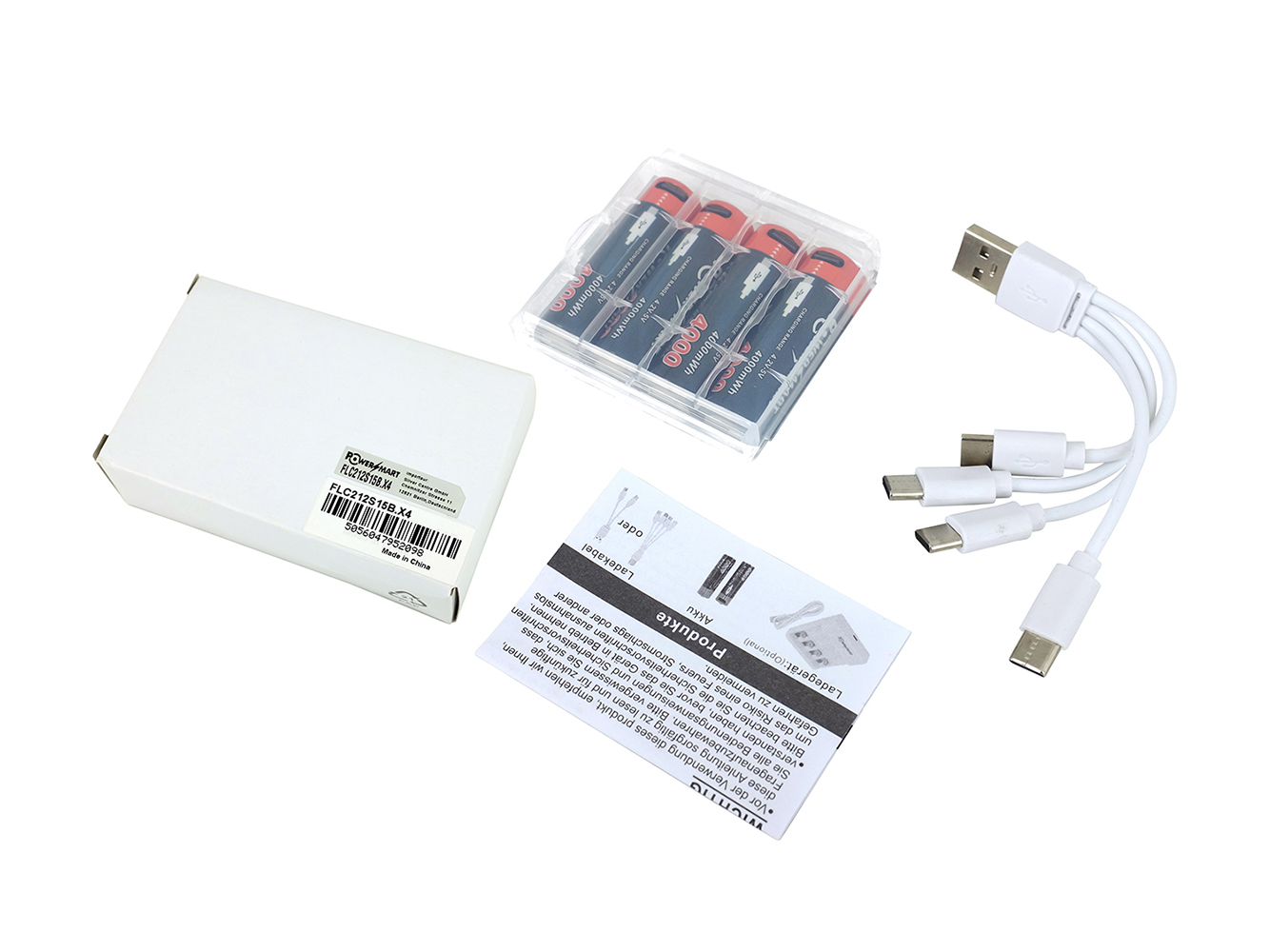 USB AA Li-ion Rechargeable Battery, 4-Pack 1.5V 4000mWh with Type C Port