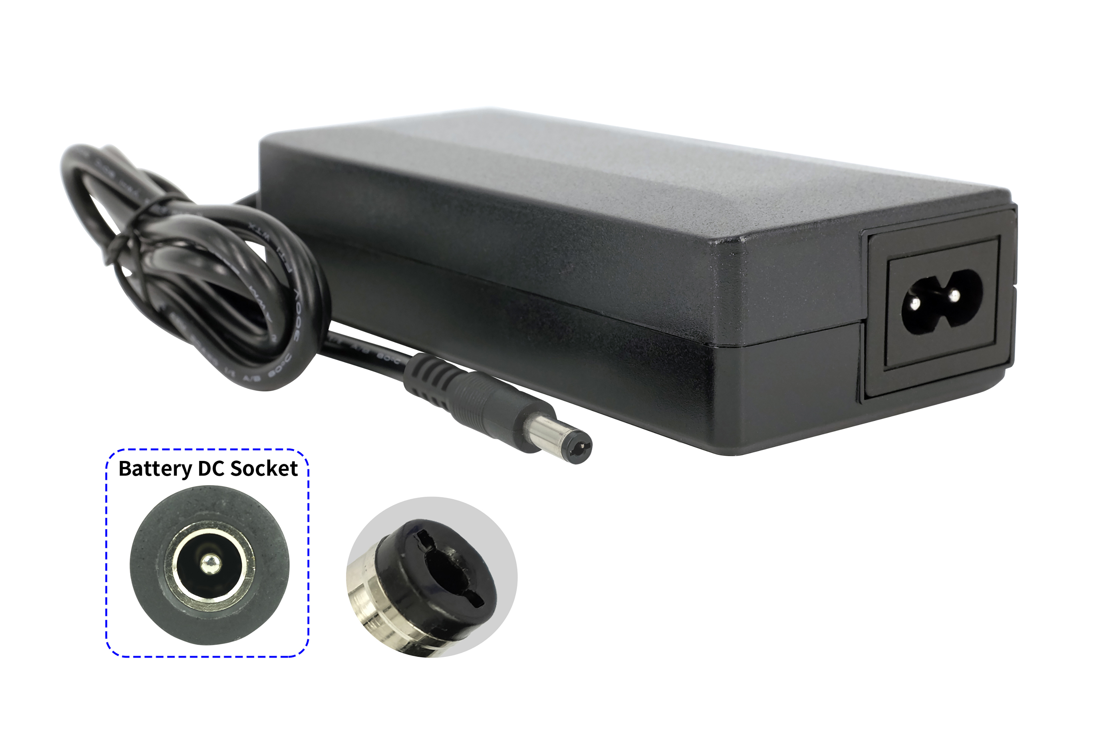 Chargeur de vélo électrique 42V 2A pour une batterie au lithium 36V, avec une prise DC 5,5 mm x 2,1 mm