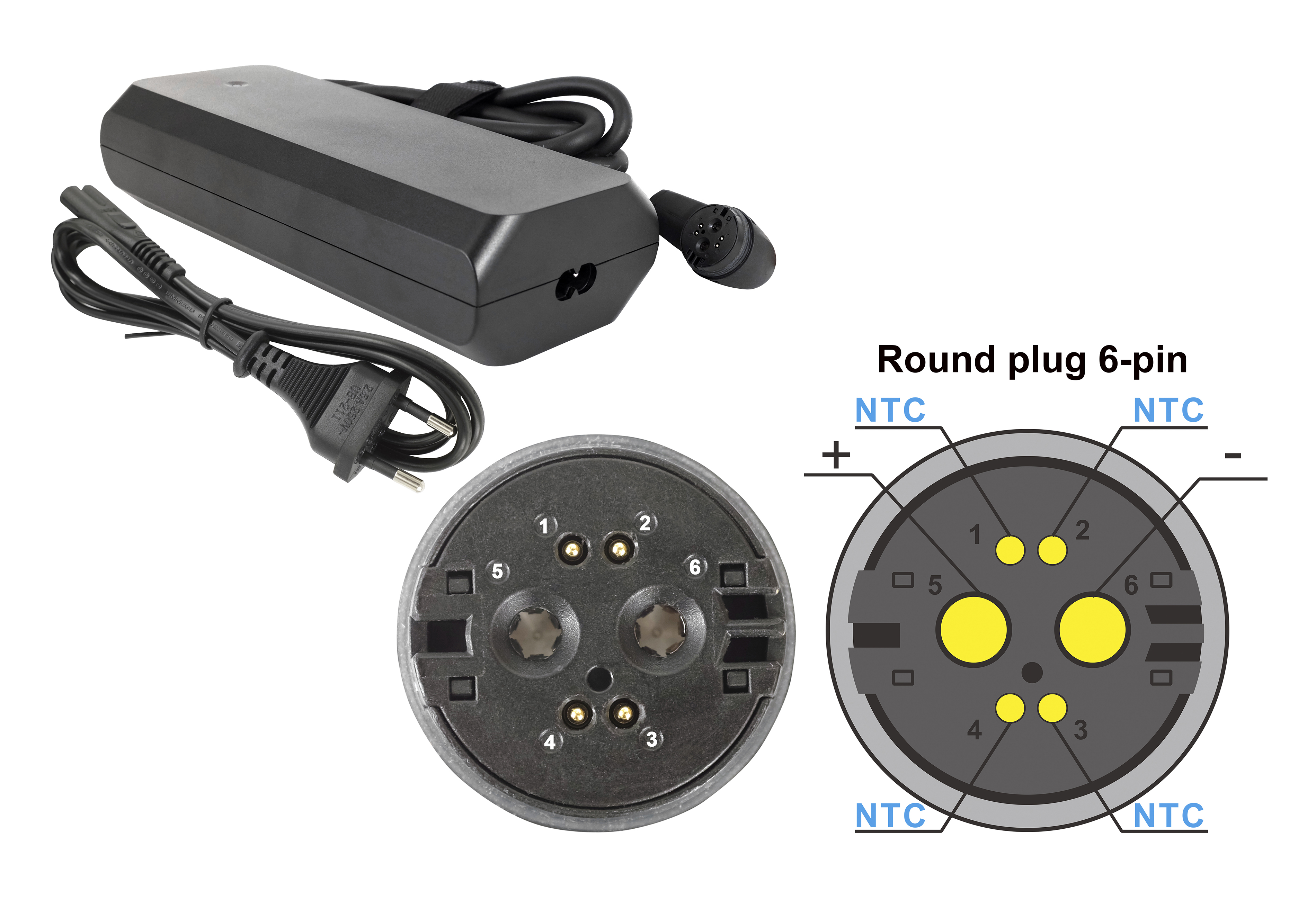 Caricatore Ebike 42V 4A Li-ion con pin 6 rotondi Rosenberger, caricabatterie per 19381 Alber Xion / 31121-00 Shimano Eco Battery